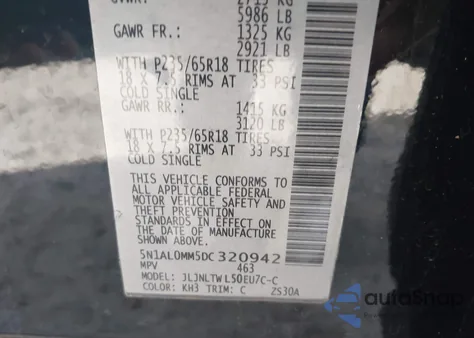 2013 Infiniti Jx35 z USA, uszkodzony, nr VIN 5N1AL0MM5DC320942